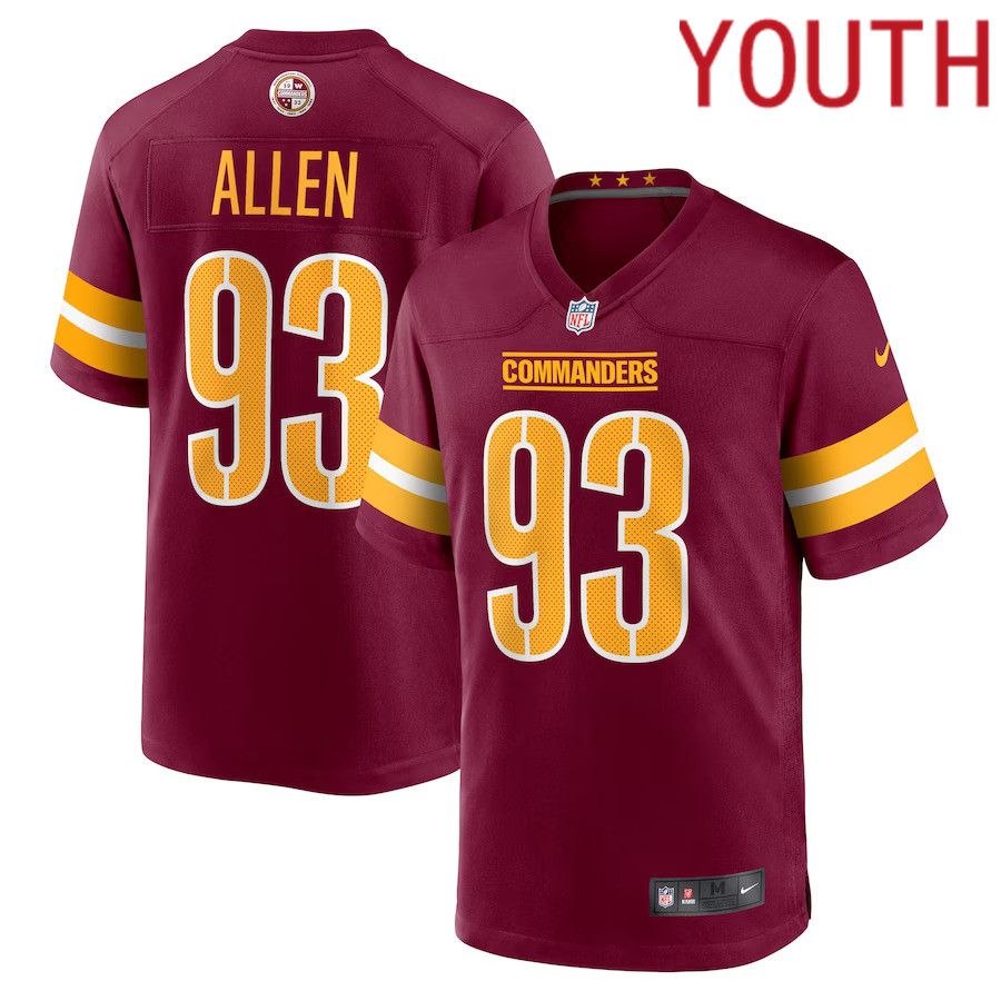 Youth Washington Commanders #93 Jonathan Allen Nike Burgundy Game NFL Jersey